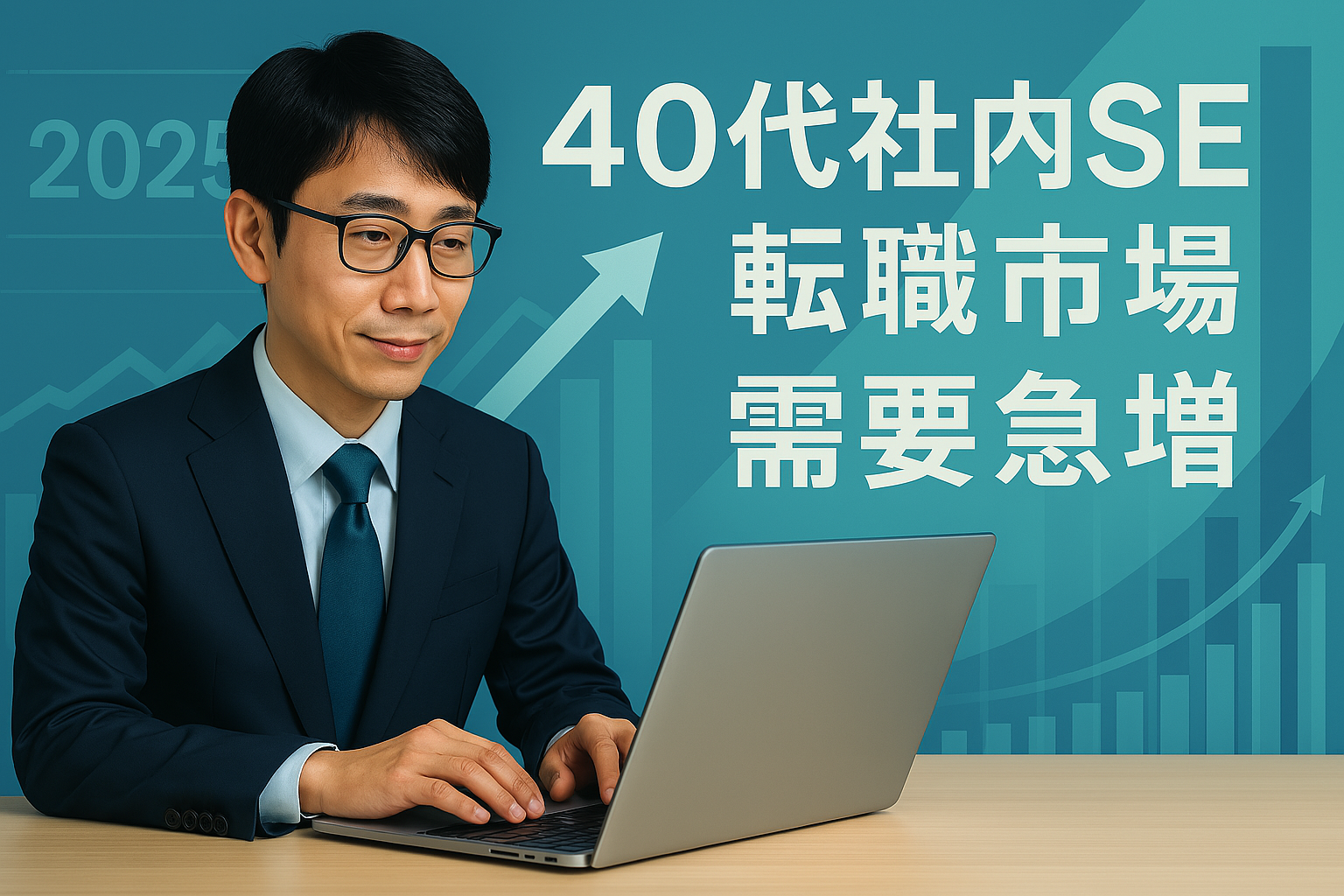 40代社内SE転職市場の成長グラフとビジネスマンのイメージ図