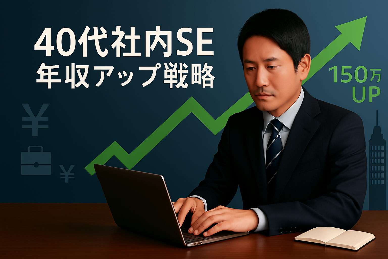 40代社内SEの年収相場と業界分析、転職で年収アップを実現する戦略を示すビジネスグラフと統計データのイメージ