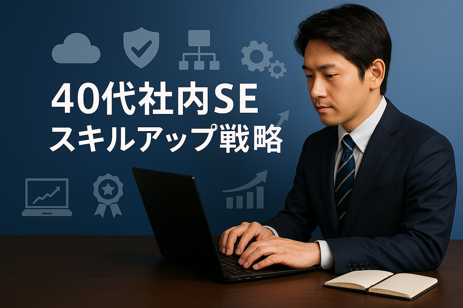 40代社内SE向けスキルアップ戦略と転職成功のための能力開発を表すイラスト