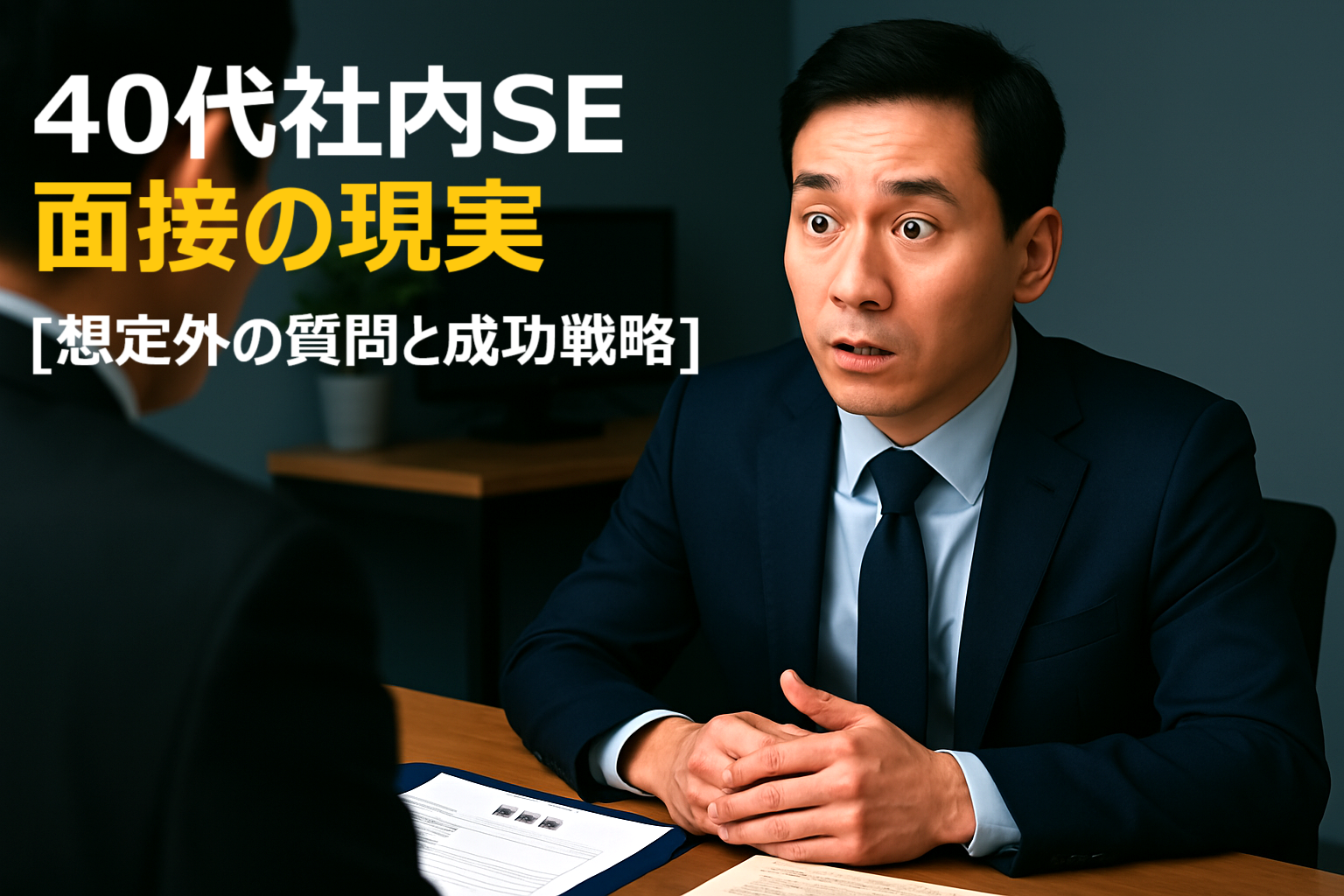 40代社内SE面接の現実を表現したアイキャッチ画像。転職8回の実体験による想定外の質問と成功戦略