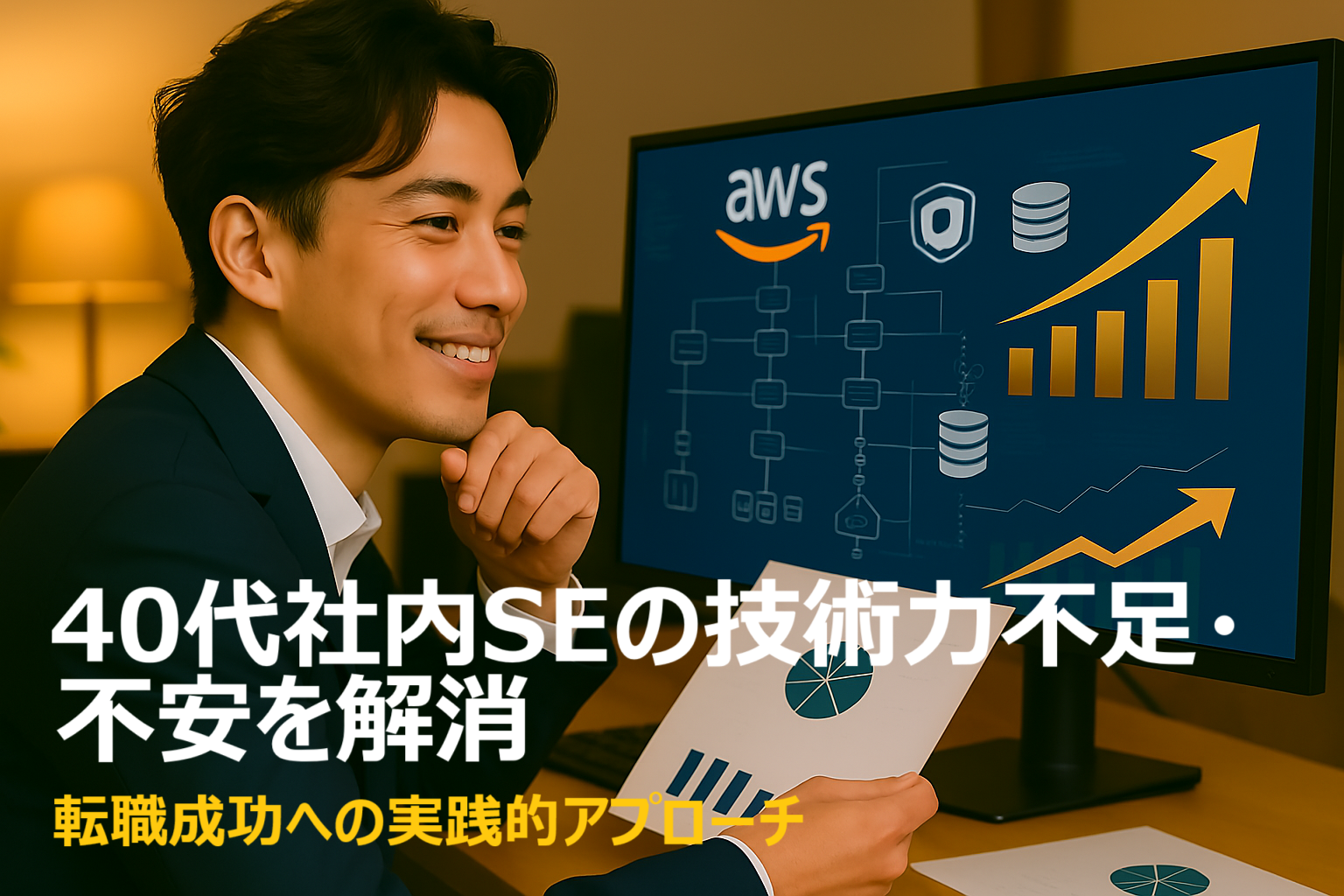 40代社内SEが技術力不足の不安を解消している様子 - 転職成功のための実践的アプローチ