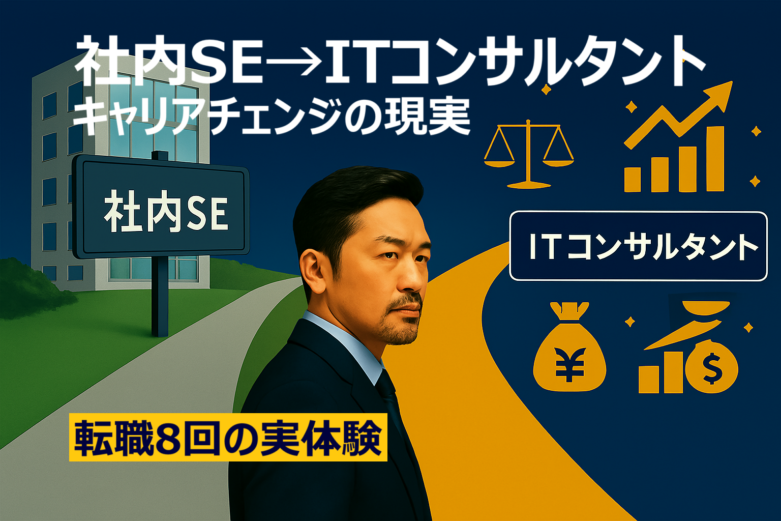 40代社内SEがITコンサルタントへの転身を検討している様子 - キャリアチェンジの現実と選択指南